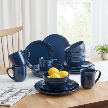 Chiara 16-Piece Stoneware Navy Dinnerware Set