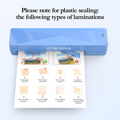 Crenova Laminator Machine with 10 Laminating Sheets, A4 Laminating Machine Hot & Cold with Fast Warm Technology, Thermal Laminator 9 Inch for Home Office School Business Blue