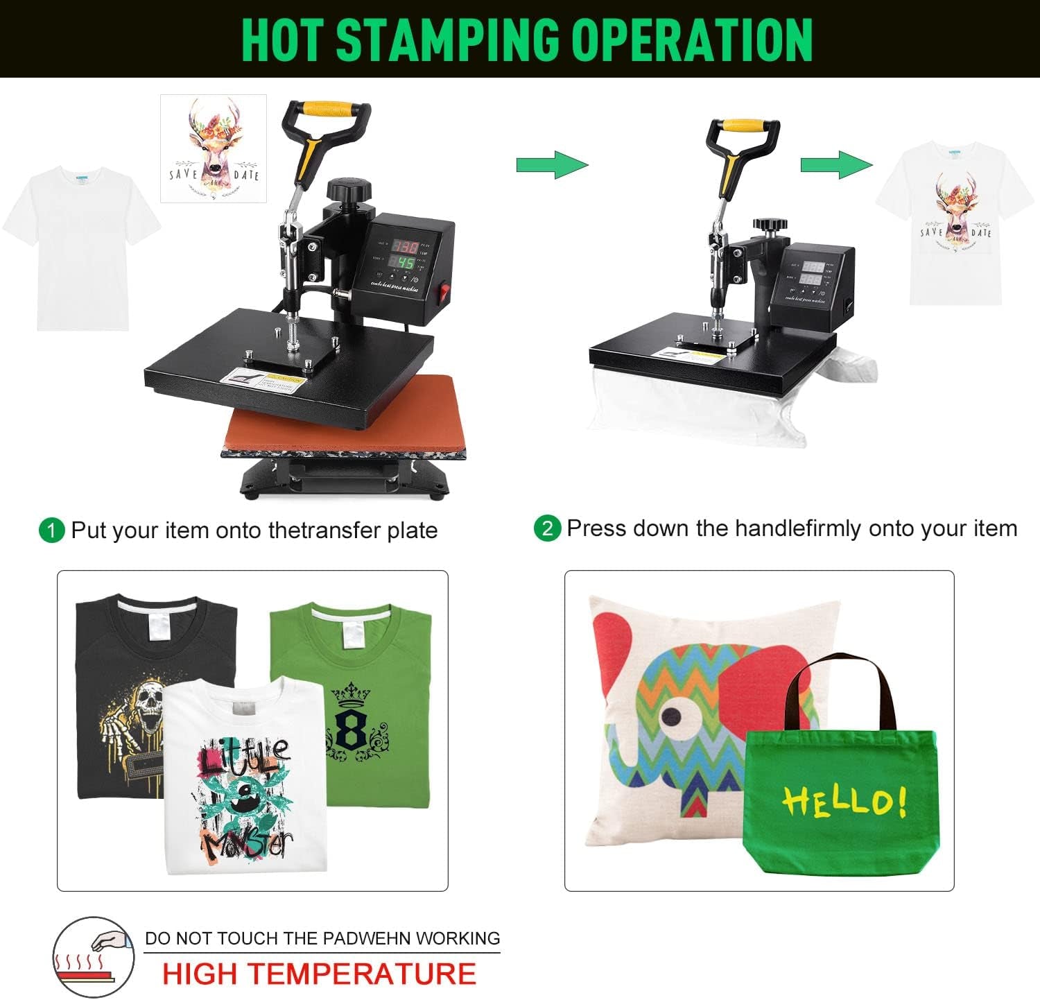 Slendor Heat Press Machine for T Shirts 12X10 Inch Digital T Shirt Pressing Machine 360-Degree Swing Away Heat Transfer Sublimation with Two Teflon Sheets