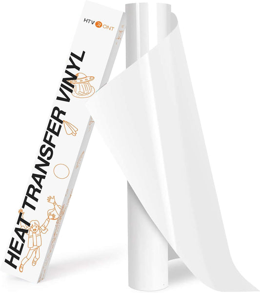 HTVRONT HTV Roll Heat Transfer Vinyl - 12" X 8Ft White HTV Vinyl for Shirts, Iron on Vinyl for All Cutting Machine - Easy to Cut & Weed for Heat Transfer Design (White)