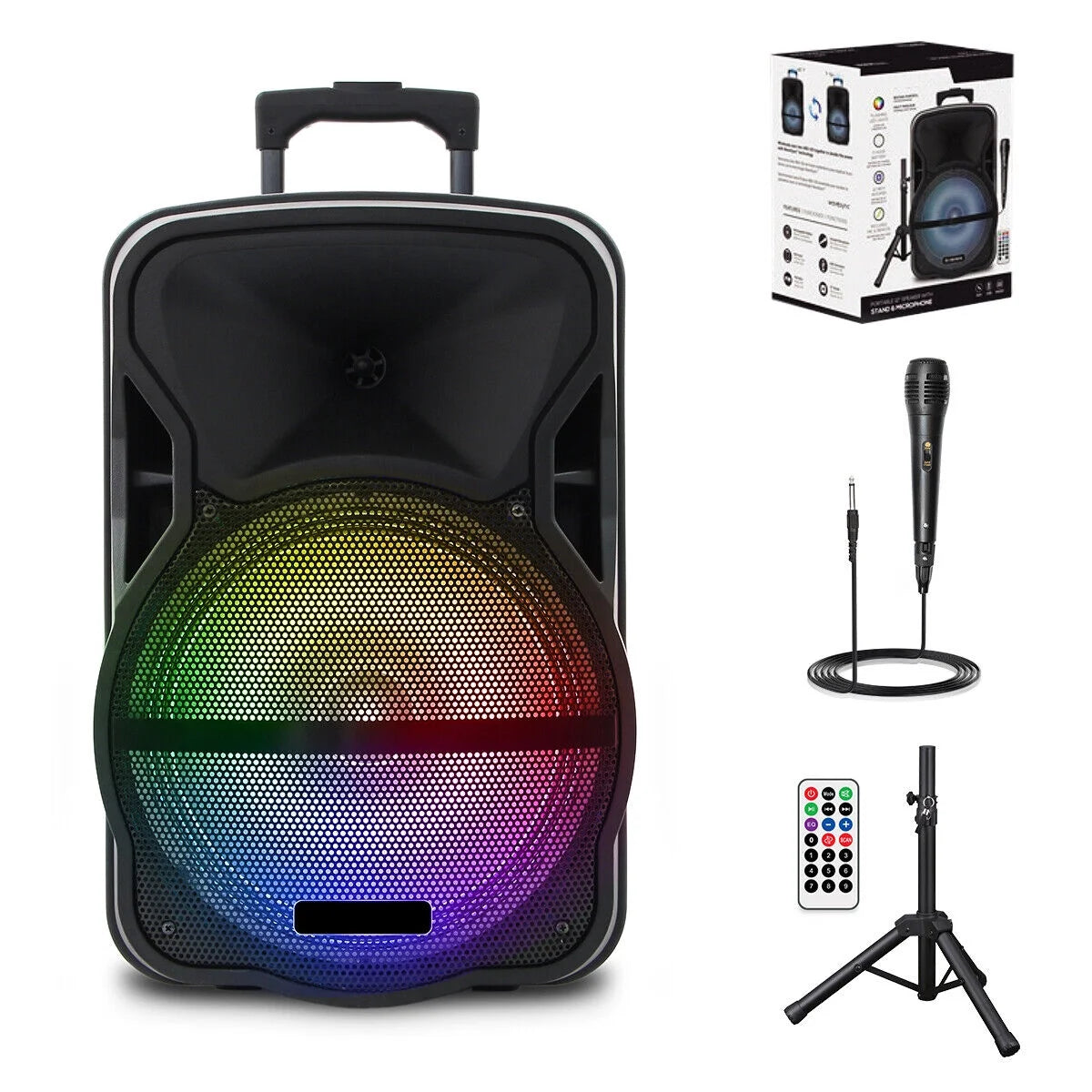 3000W Portable Bluetooth Speaker with Stand 12" Subwoofer Sound Party PA System Mic LED 16LBS