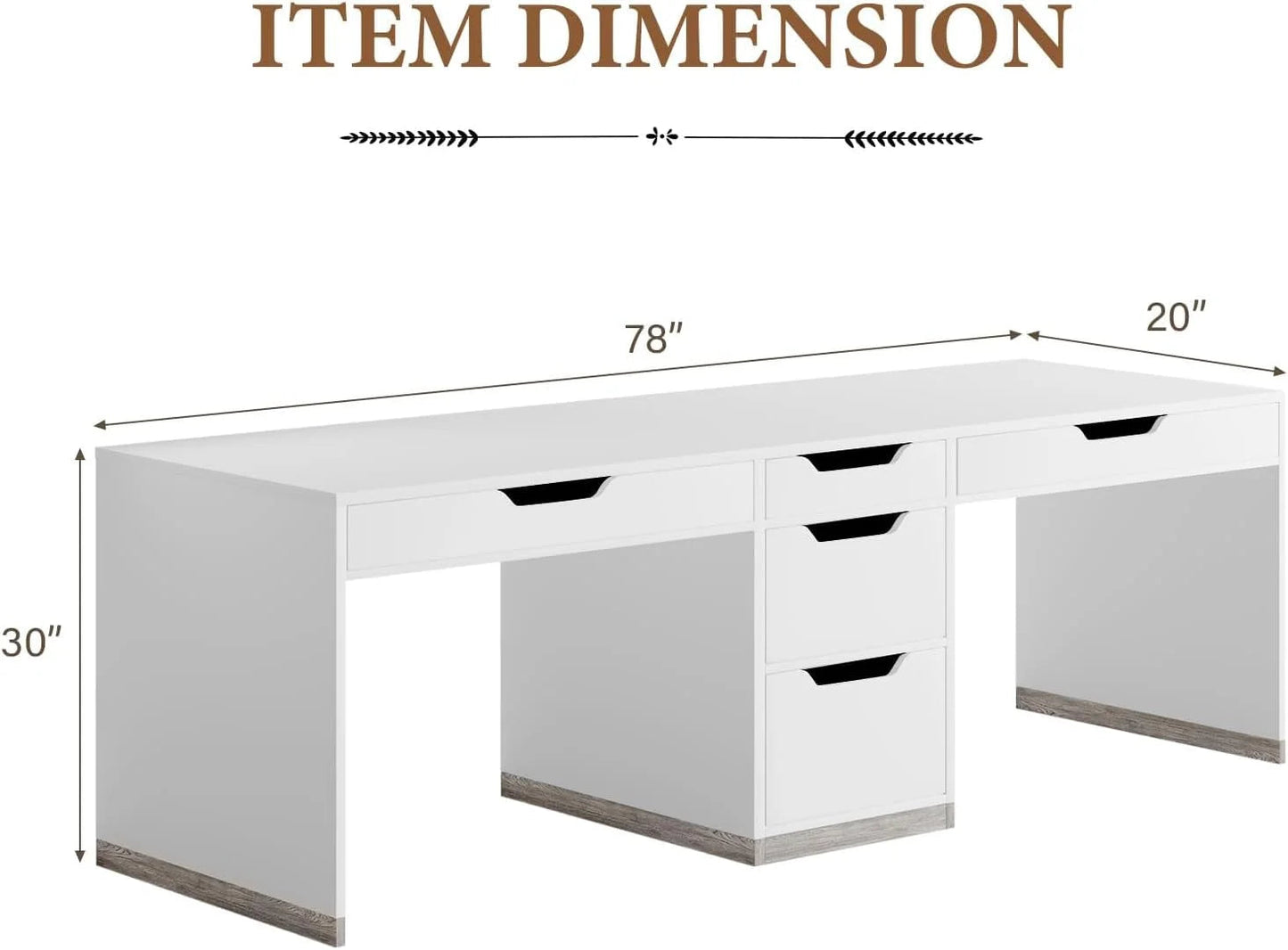 78 Inch Two Person Desk, 2 Person Desk with 5 Drawers, Double Desk for Two People, Computer Desk for Home Office, White