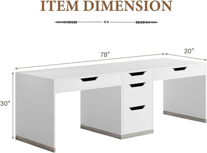 78 Inch Two Person Desk, 2 Person Desk with 5 Drawers, Double Desk for Two People, Computer Desk for Home Office, White