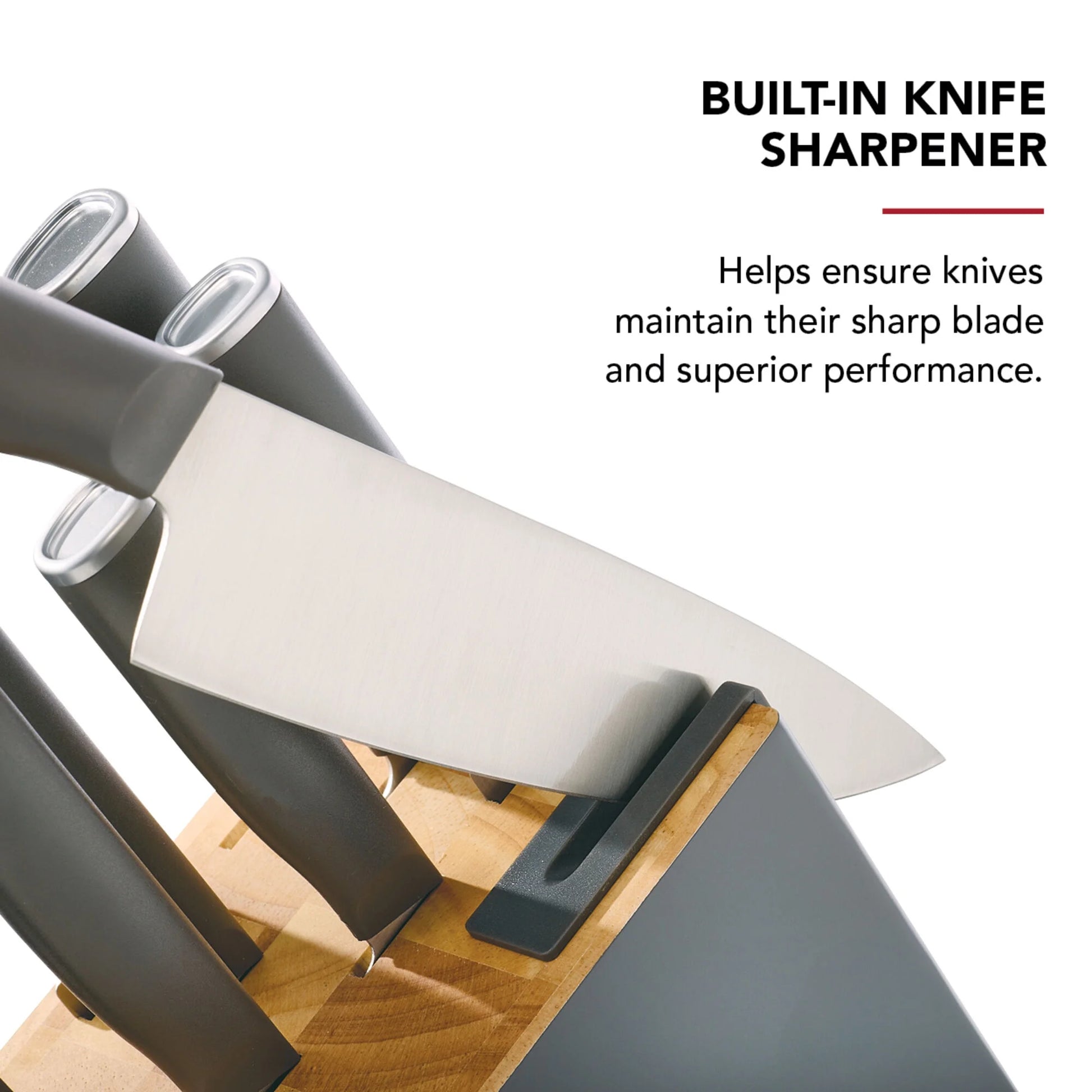 Classic 12-Piece Japanese Steel Knife Block Set with Built-In Knife Sharpener, Charcoal Gray