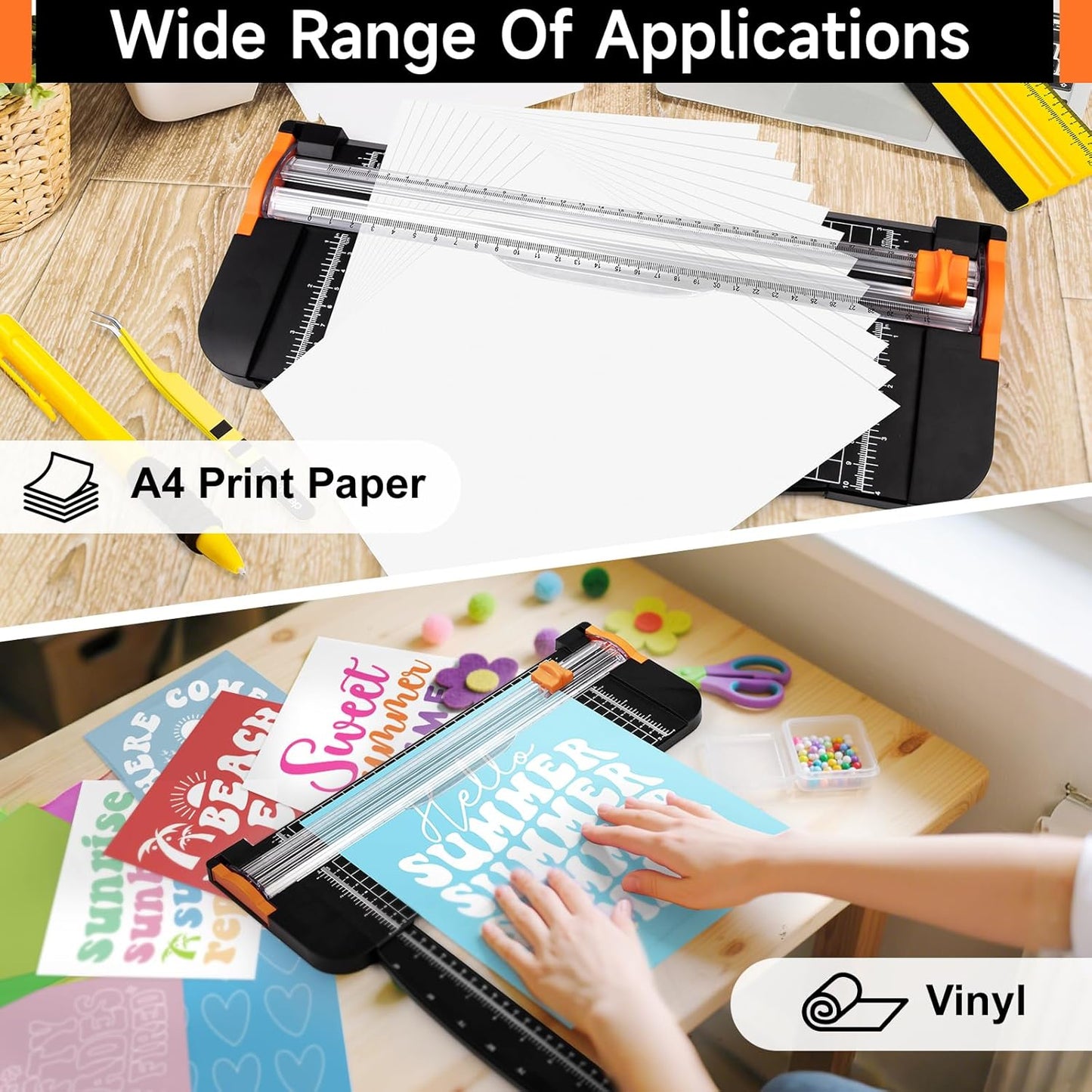 Paper Cutter & A4 Trimmer – Straight Cutter for Paper with Craft Tool Kit, Squeegee, Removal Pen & Tweezers for Scrapbooking, DIY Crafts, Card Making, Labels, Gift Cards, Cardstock & Photos