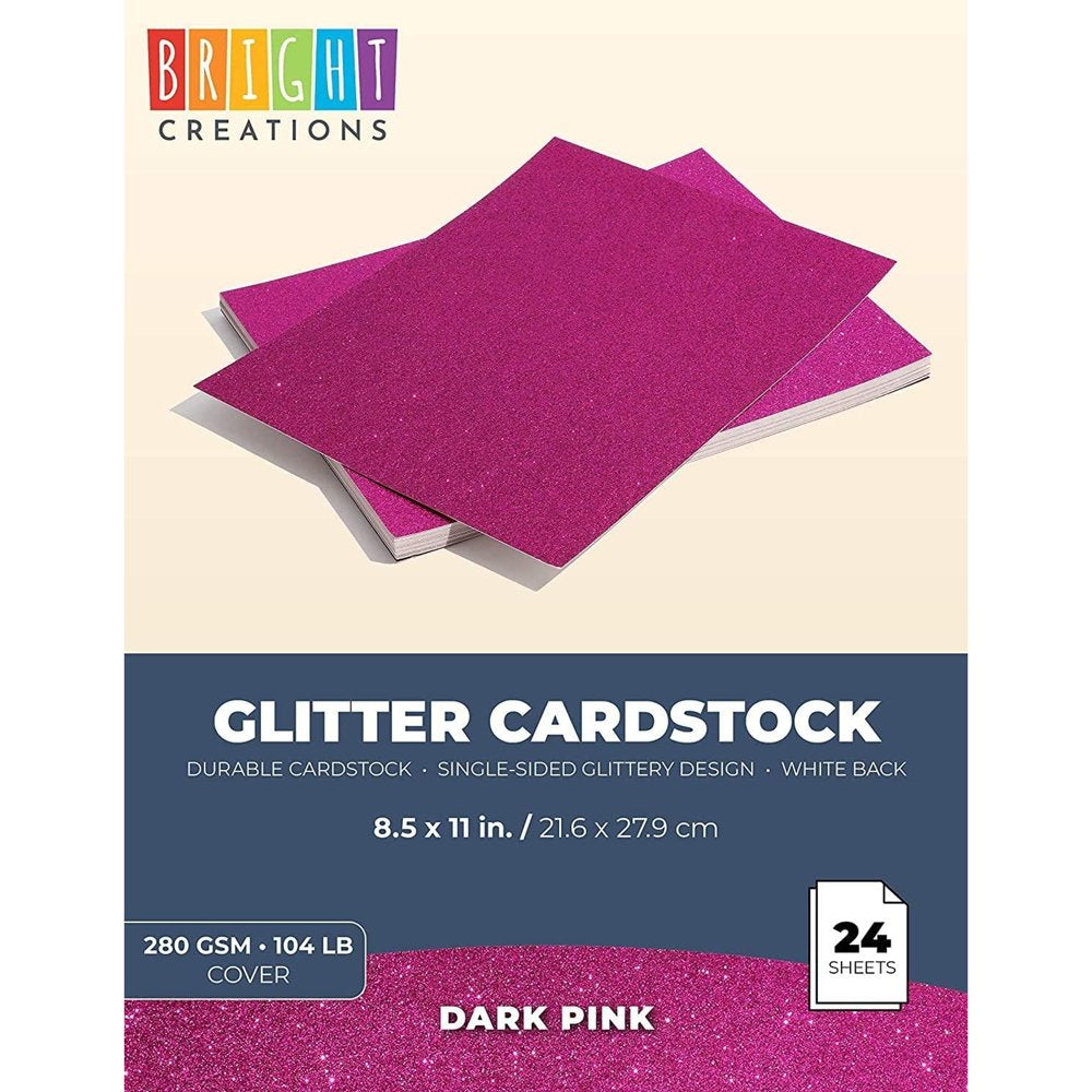 Glitter Cardstock Paper 24 Pack - DIY Glitter Craft Paper Dark Pink - 11 X 8.5 Inches