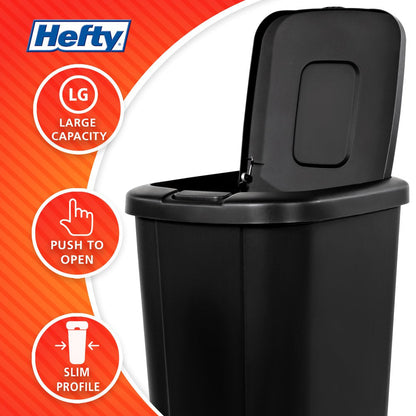 13.3 Gallon Trash Can, Plastic Touch Top Kitchen Trash Can, Black