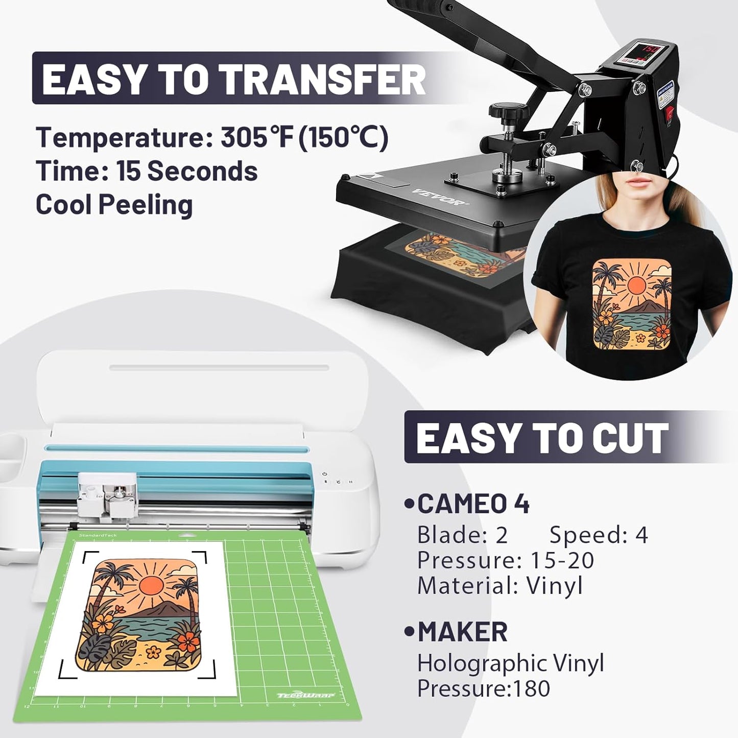 Printable Heat Transfer Paper for T-Shirts Heat Press 8.3" X 11.7"?12 Sheets Matte Printable Heat Transfer Vinyl for Inkjet Printer, Iron on Transfer Paper for Both Light and Dark Fabric