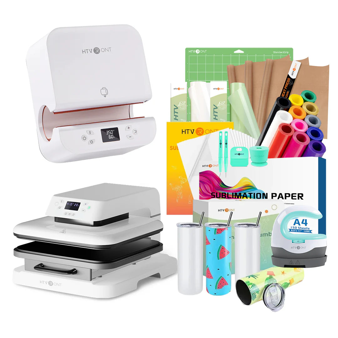 HTVRONT Auto+Tumbler Heat Press Machine + Materials Bundle
