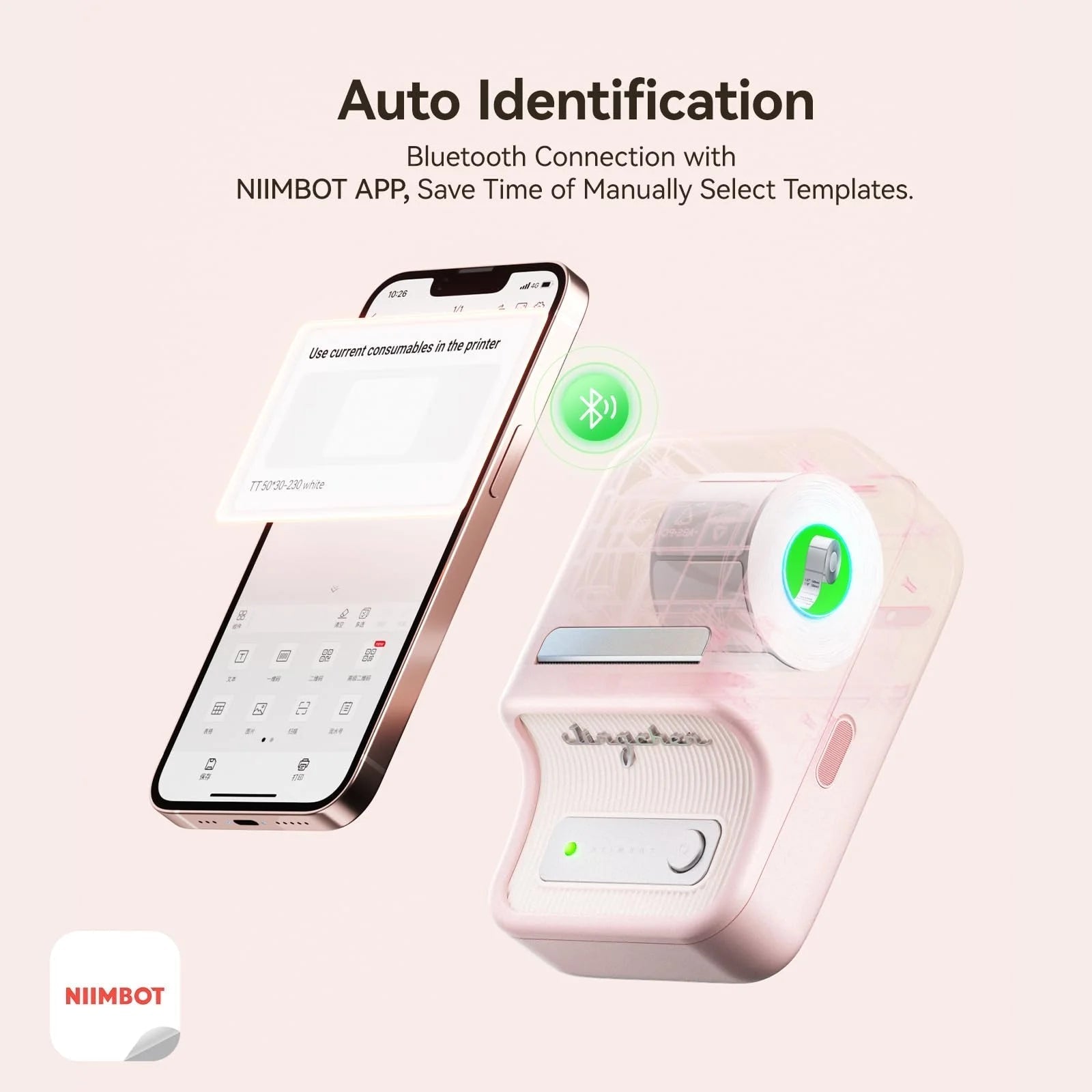 B21 Label Maker Machine with Tape，2 Inch Inkless Sticker Printer Thermal Labeler for Price Address Label for Home Storage Office and Small Business,Pink
