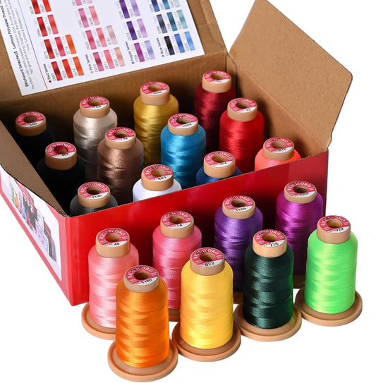 Poolin Embroidery Machine Thread Kit 20 Colors | 40WT Embroidery Thread, 800M/Spool, Compatible with Brother, Janome and Most Embroidery Machines, Low Lint, Colorfast