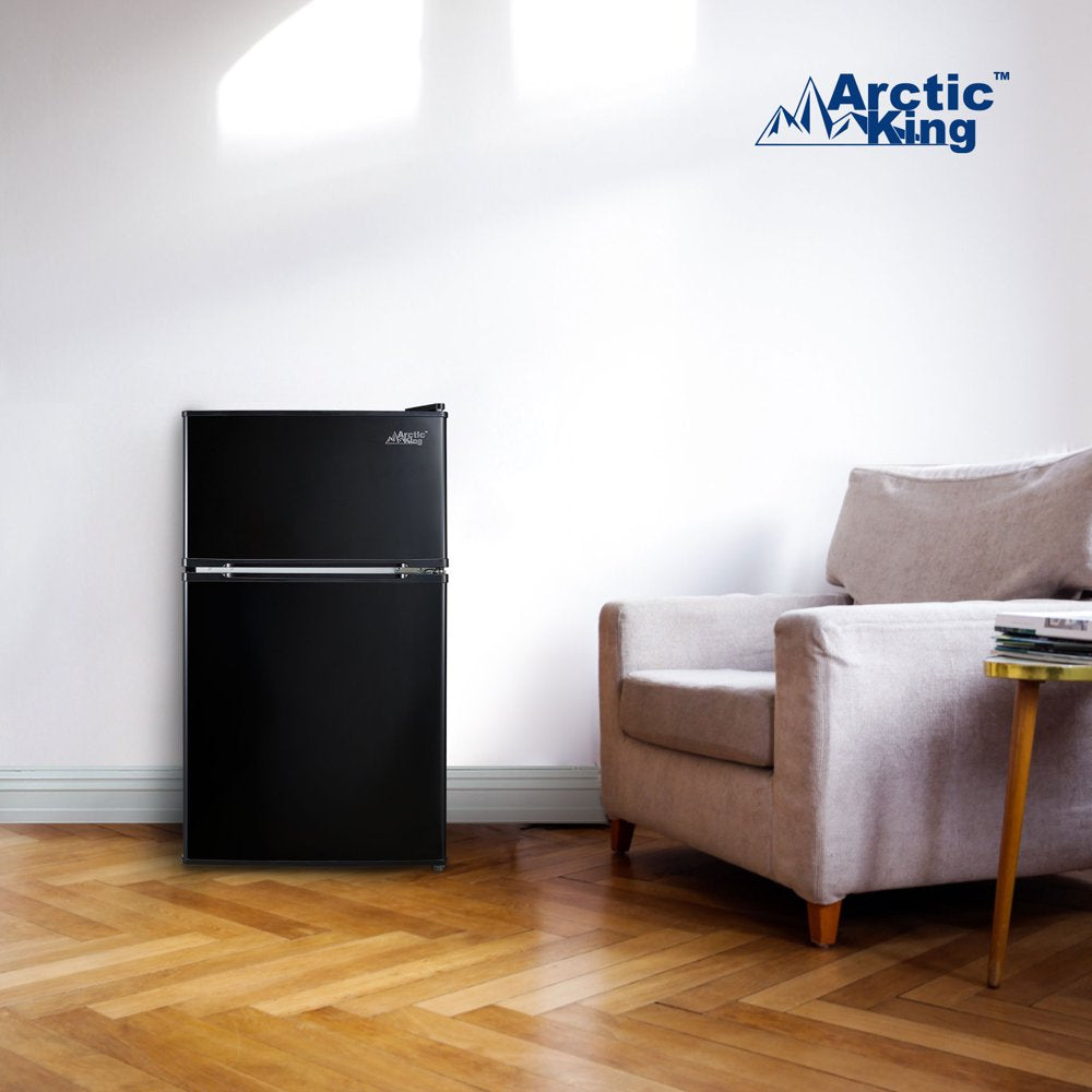 3.2 Cu Ft Two Door Mini Fridge with Freezer, Black, E-Star, ARM32D5ABB