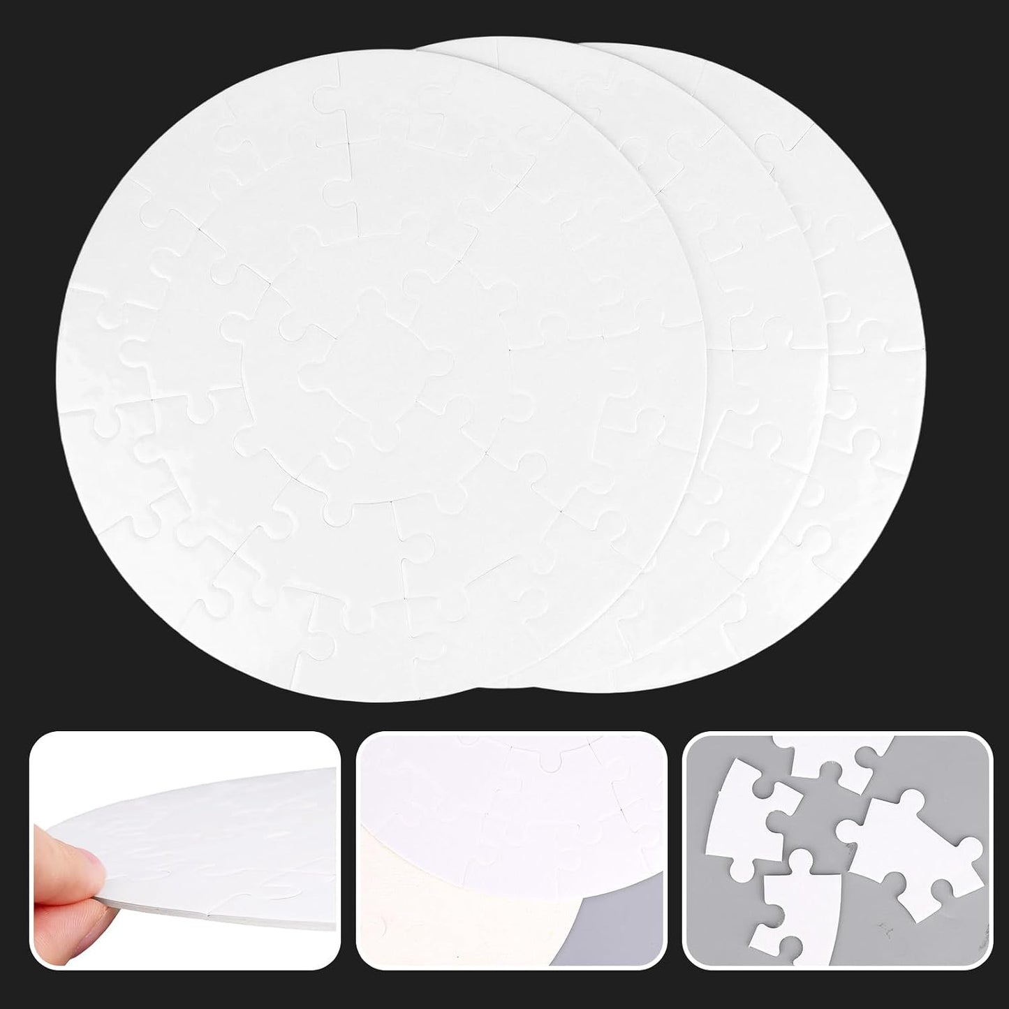 SAVITA 10 Sheets round Blank Puzzles, 20Cm/7.87In Heat Transfer All White DIY Puzzle Paintable & Writable for Kids Brain Game