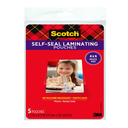 Self-Sealing Laminating Pouches 4.3 in X 6.3 In, Gloss Finish, 5 Pouches