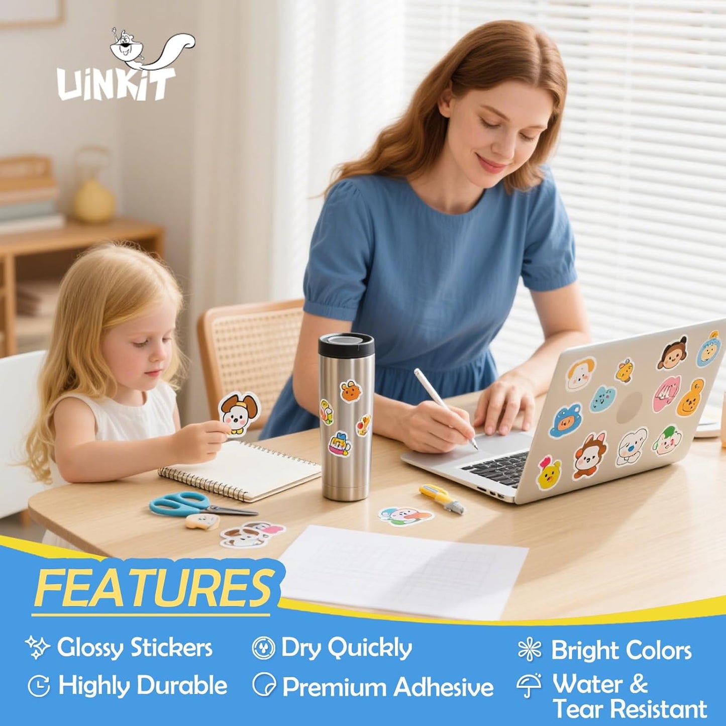 105 Sheets Premium Printable Vinyl Sticker Paper for Inkjet Printer Cricut,Included 100Sheets Glossy and 5Sheets Transparent Label Waterproof Adhesive Dries Quickly Tear-Resistant, Removable