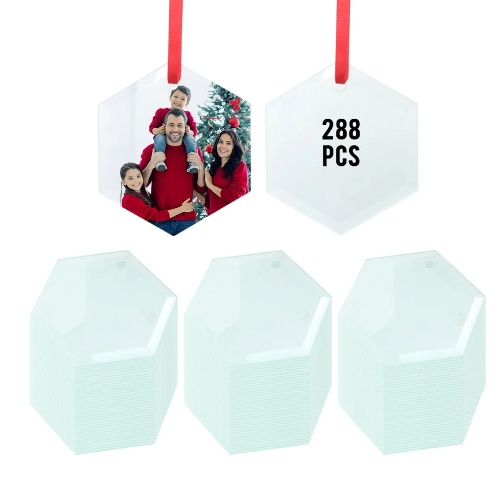 Sublimation Blanks Ornament Glass Frosted 3" Hexagon 24 PCS