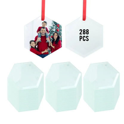 Sublimation Blanks Ornament Glass Frosted 3" Hexagon 24 PCS