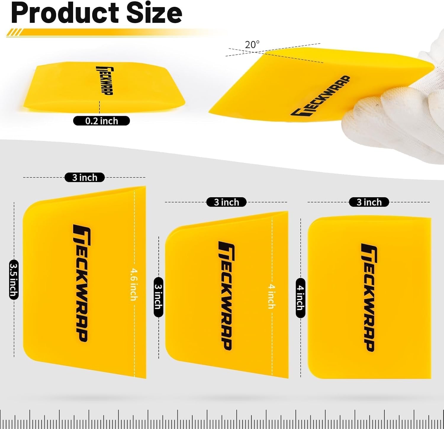 TPU Squeegee for Vinyl Wrap, PPF Tint Squeegee Set Rectangle and Trapezoid Scraper Tools for Car Wrap, Window Tint, and Decal Application (Yellow, 3 Pack)