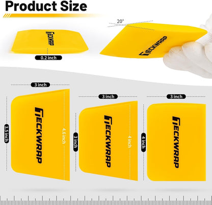 TPU Squeegee for Vinyl Wrap, PPF Tint Squeegee Set Rectangle and Trapezoid Scraper Tools for Car Wrap, Window Tint, and Decal Application (Yellow, 3 Pack)