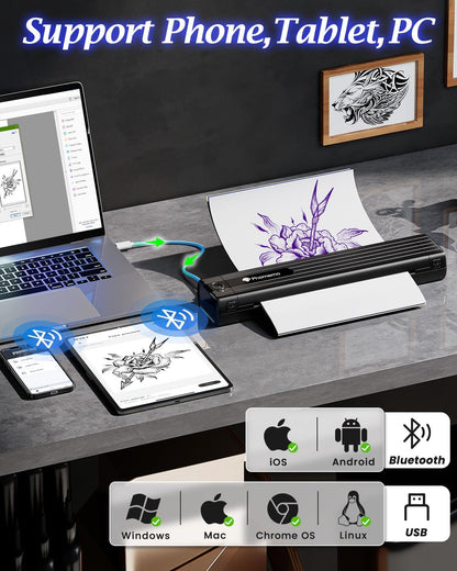 Phomemo TP83 Wireless Tattoo Stencil Printer, Upgraded Thermal Tattoo Printer Machine with 10Pcs Transfer Paper, Bluetooth Tattoo Printer for Tattoo Artists & Beginners, Compatible with Ipad Phone PC