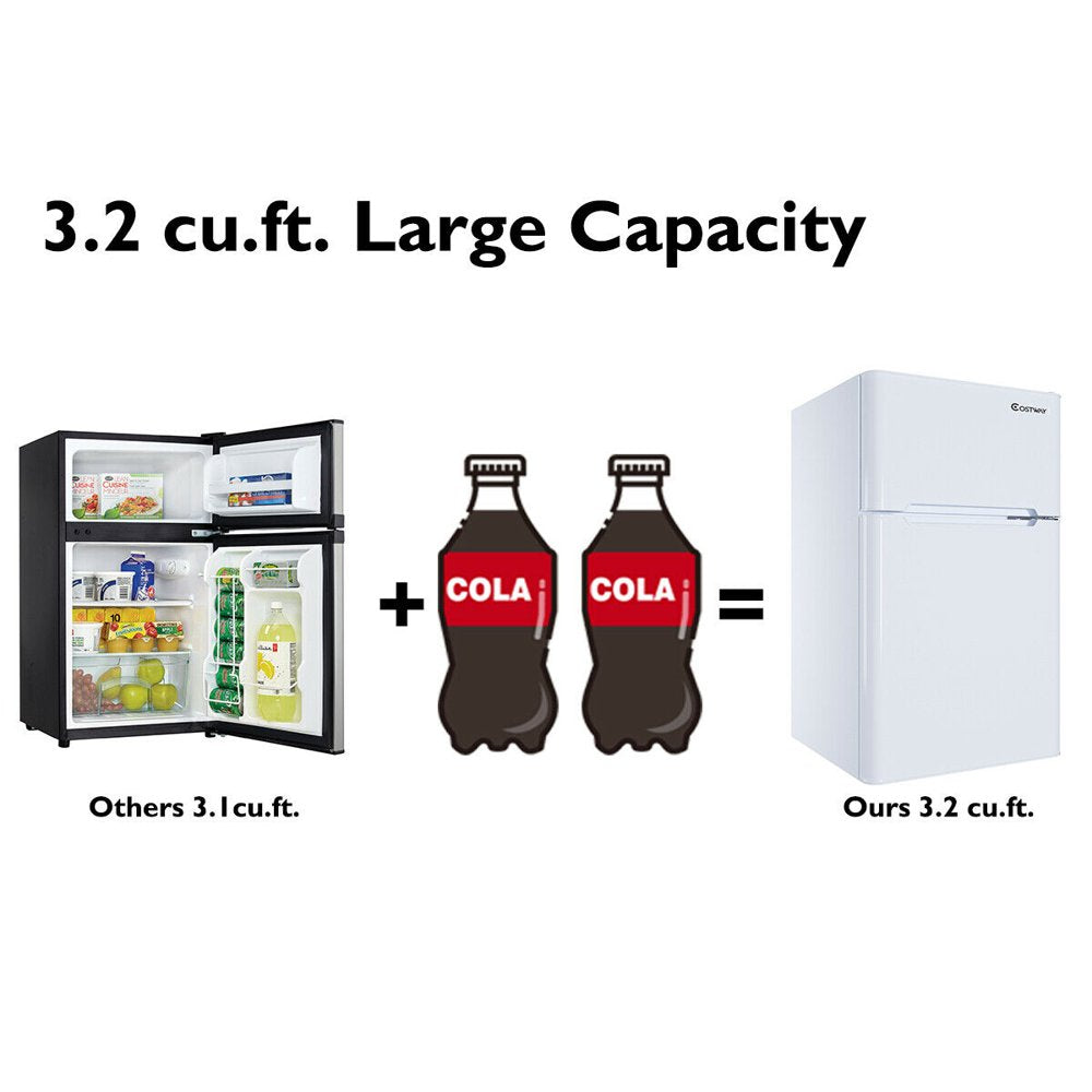 Refrigerator Small Freezer Cooler Fridge Compact 3.2 Cu Ft. Unit, White