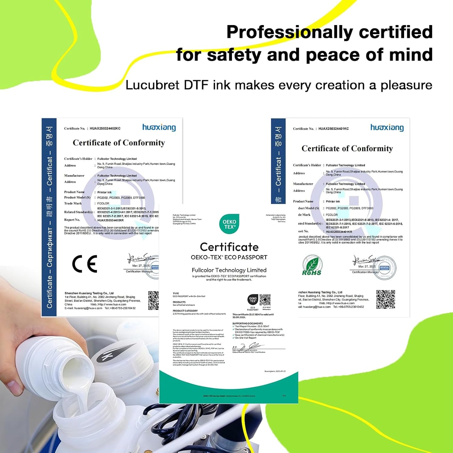 Premium DTF Ink 3000ML - DTF Transfer for PET Film, Pigment Refill for DTF Printers L1800 L800 R1390 I3200 DX5 DX7, Heat Transfer Printing Ink Direct to Film (500ML*6, 2W+BKCMY)