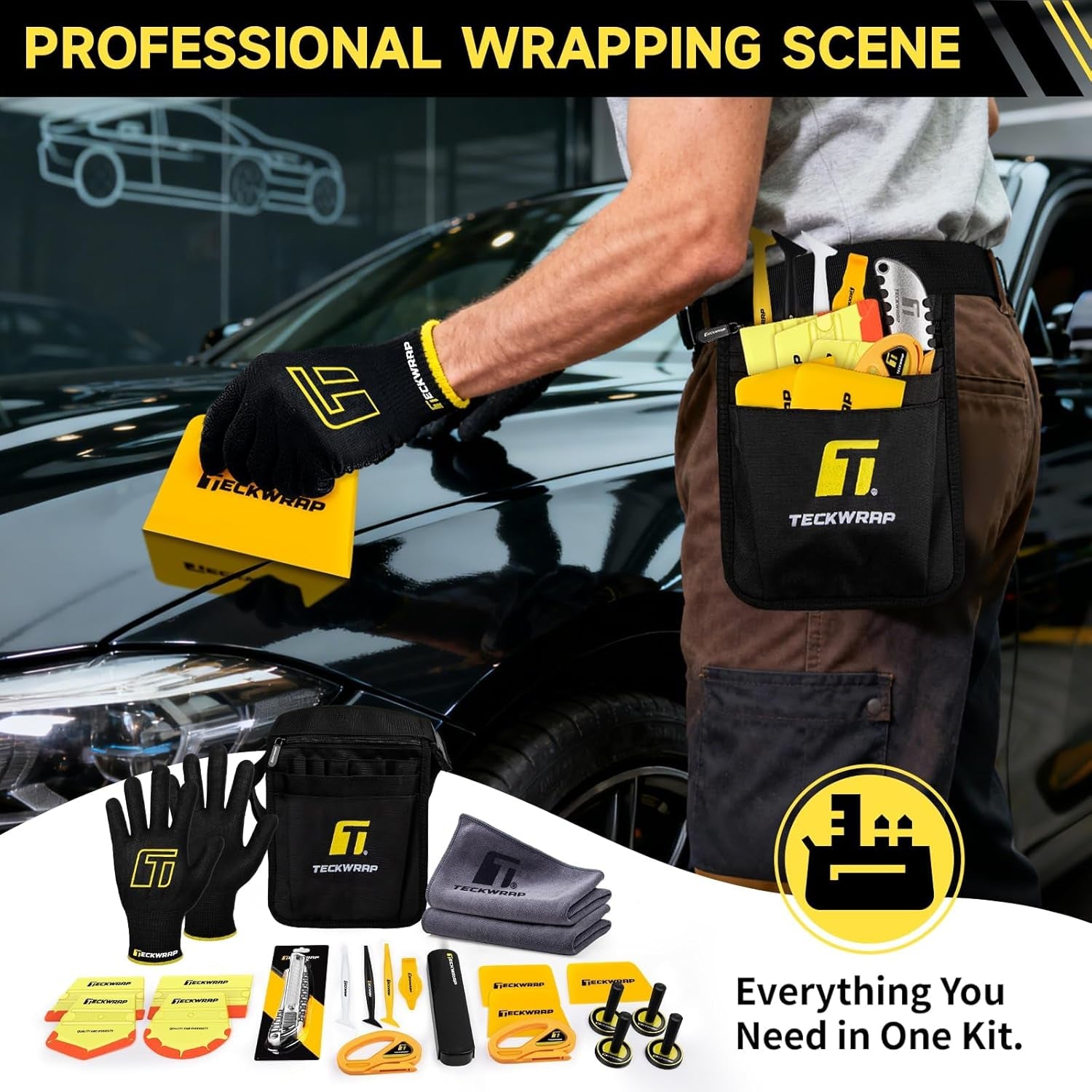 22PCS Vinyl Wrap Tool Kit for Car – Squeegee Set, Knife, Safety Cutter, Anti-Cut Gloves, Magnets & Tool Pouch for Vehicle Wrapping