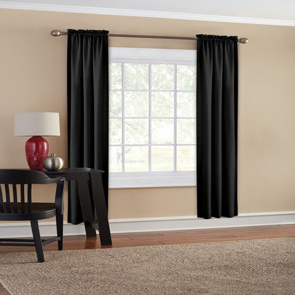 Solid Black Room Darkening Rod Pocket Curtain Panel Pair, 30" X 84"