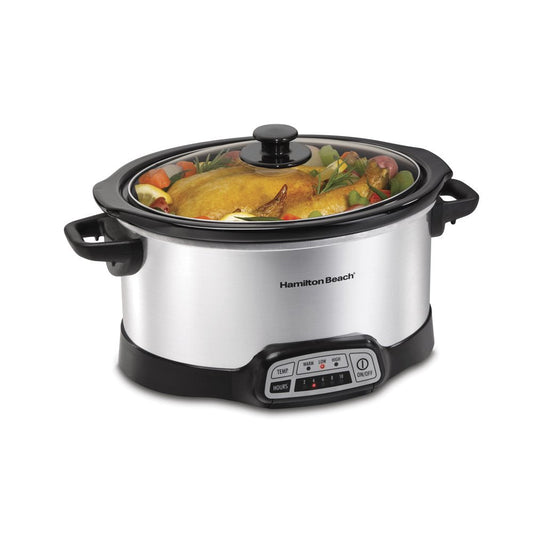 Programmable Slow Cooker, 6 Quart Capacity, Removable Crock, Silver, 33463