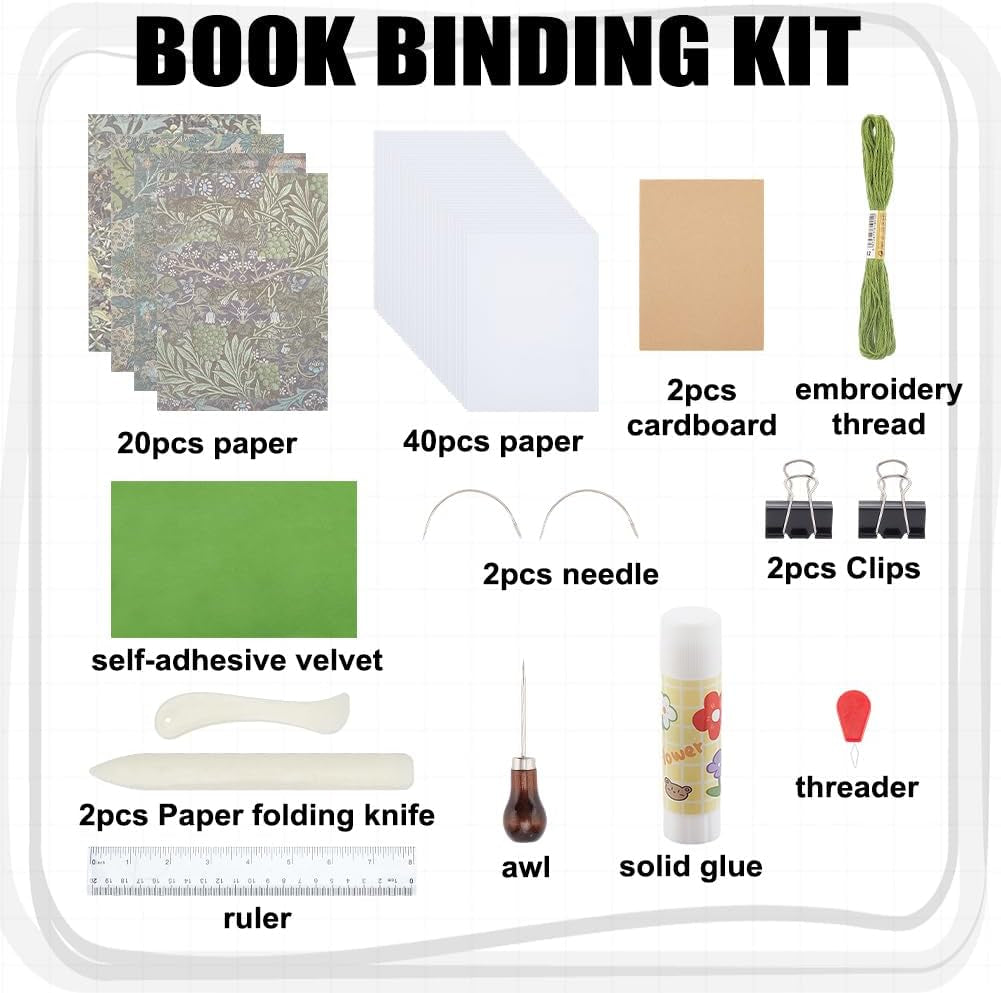 WEBEEDY Coptic Stitch Bookbinding Kit Green Bookbinding Starter Kit DIY Writing Journal Set Bookbinding Supplies for Adults Beginners Work Note Taking Travel Business Personal Diary,8X6/15X21Cm(A5)