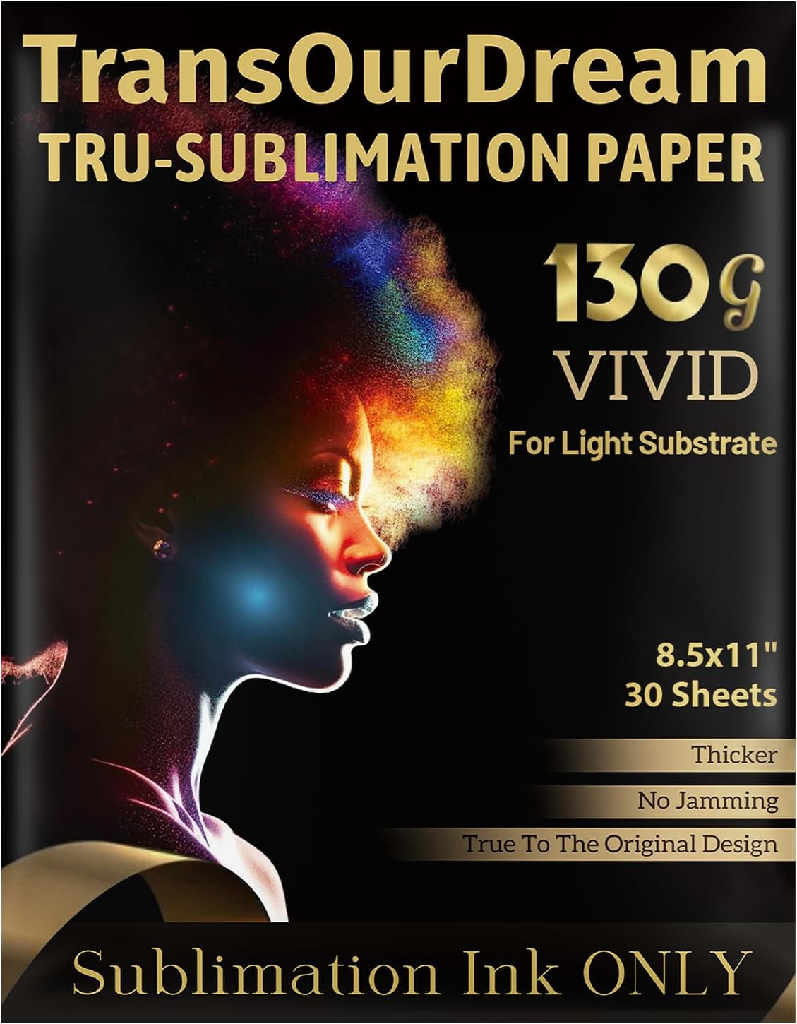 Transourdream 130G Tru-Sublimation Paper 30 Sheets for Inkjet Printers (Vivid, 8.5X11") Sublimation Heat Transfer Paper for Sublimation Ink ONLY