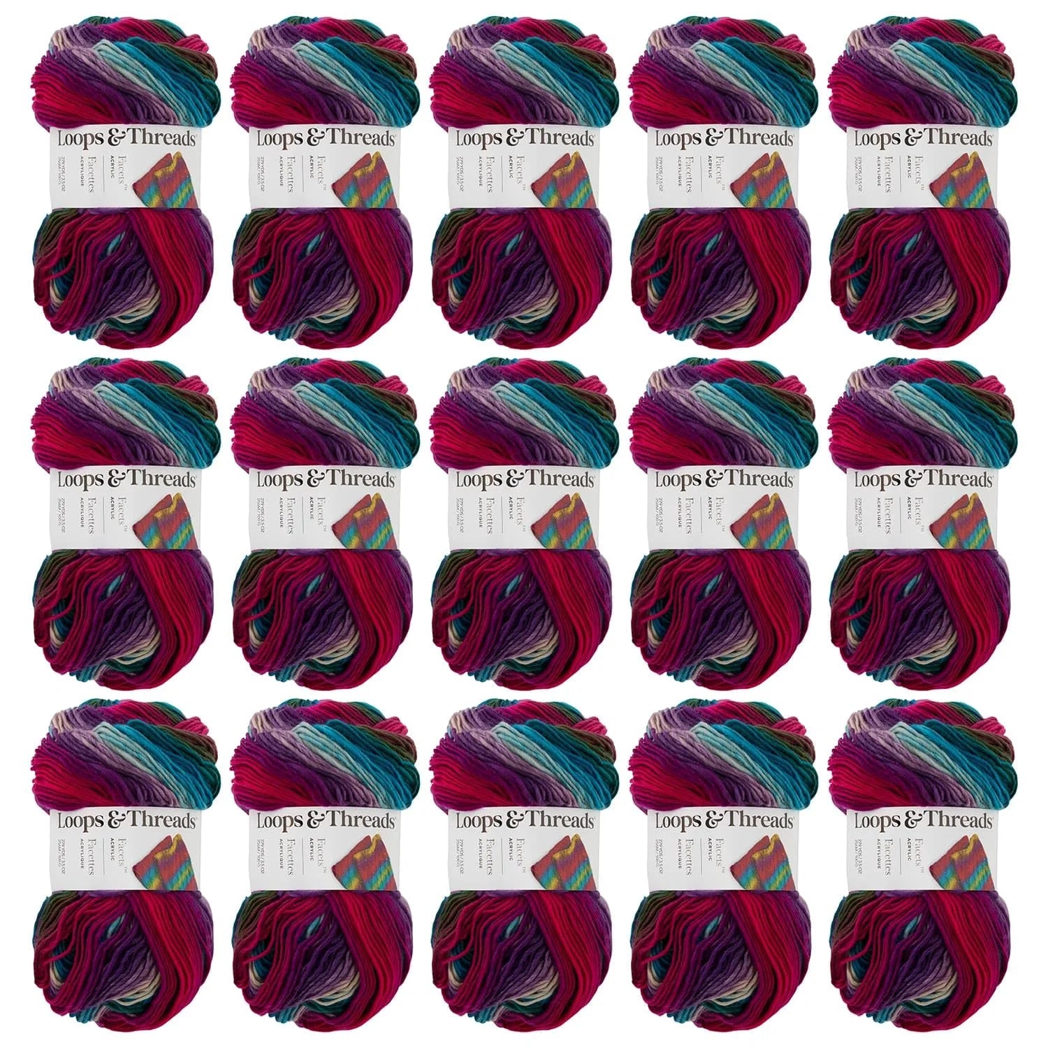 Loops & Threads Vivid Facets Yarn - Medium Weight Yarn for Knitting, Crochet, Weaving, Arts & Crafts, 15 Pack
