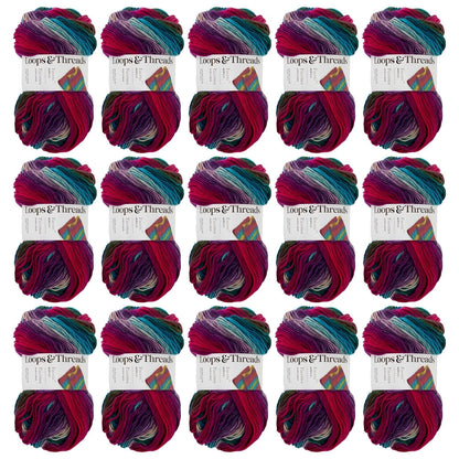 Loops & Threads Vivid Facets Yarn - Medium Weight Yarn for Knitting, Crochet, Weaving, Arts & Crafts, 15 Pack