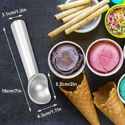 Ice Cream Scoop,7 Inches Nonstick Anti-Freeze One Piece Aluminum Scooper Spoon, Heavy Duty Durable Design, Easy Clean, for Gelato, Cookie Dough, Sorbet, Almond (Silver)