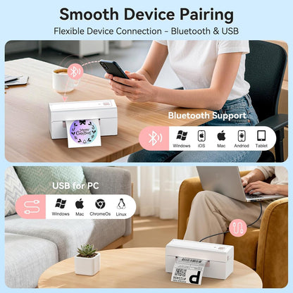 Bluetooth Thermal Label Printer, Wireless 4X6 Shipping Label Printer for Small Business & Shipping Packages, Support Iphone, Android, Windows, Macos, Work for Amazon, Ebay, Shopify, Etsy, USPS