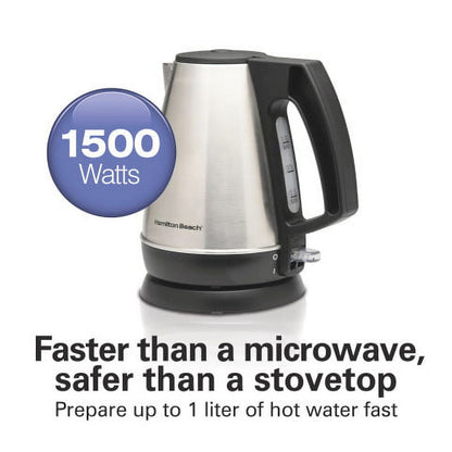 1 Liter Electric Kettle, Stainless Steel and Black, New, 40901F