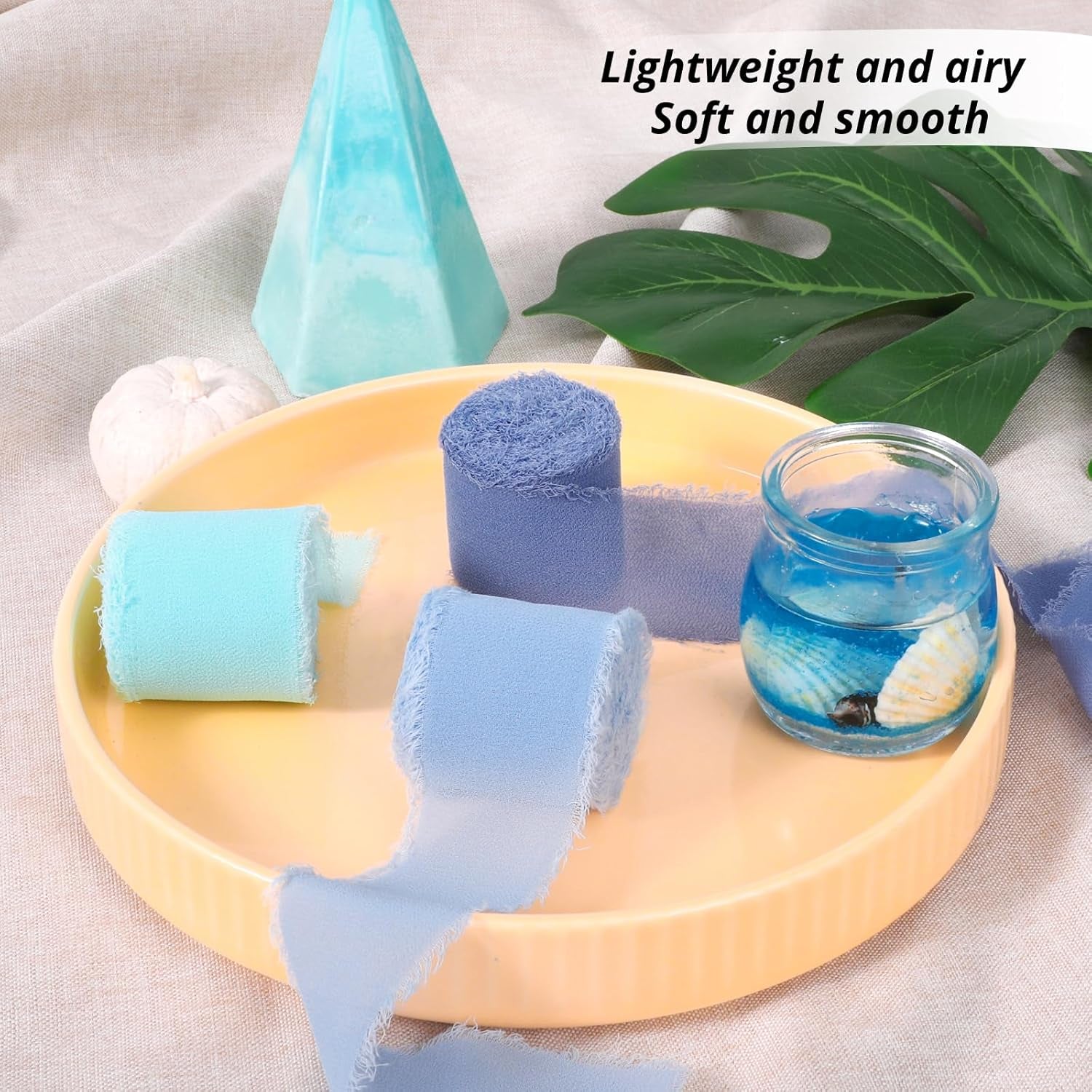 Chiffon Silk Ribbon 1.5" X 7Yd Soft Handmade Fringe Frayed Edged Baby Shower Bridal Bouquets Wedding Invitation Decor (Blue)