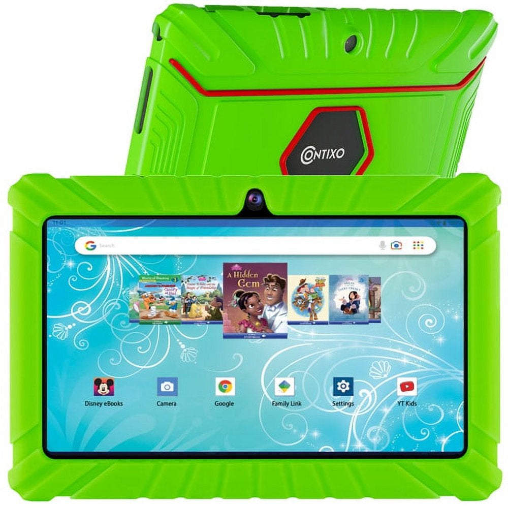 7" Android Kids Tablet 32GB, Includes 50+ Disney Storybooks & Stickers, Kid-Proof Case, (2023 Model) - Green