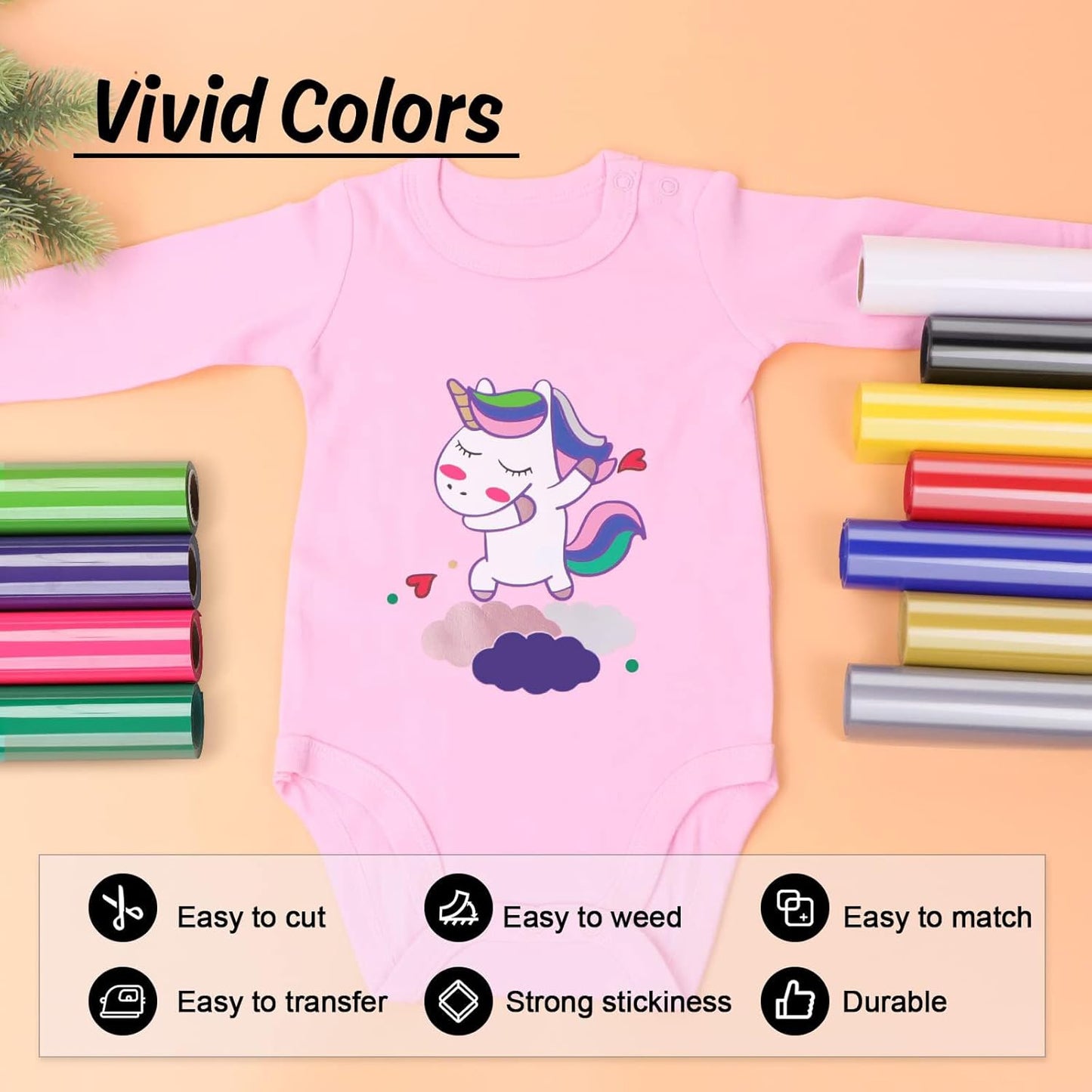 HTV Vinyl Rolls Heat Transfer Vinyl - 12" X 5Ft Orange HTV Vinyl for Shirts, Iron on Vinyl for All Cutter Machine - Easy to Cut & Weed for Heat Vinyl Design (Orange)