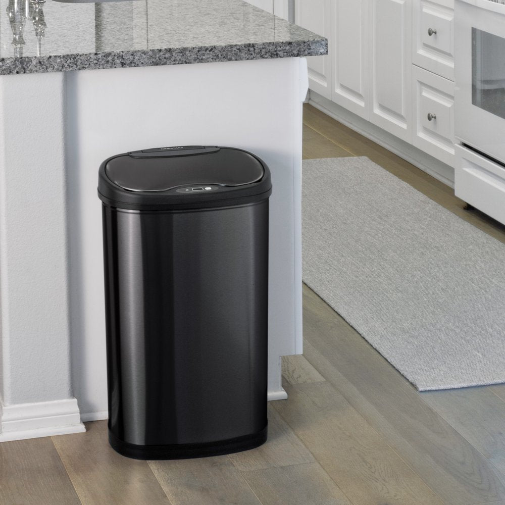 13.2 Gallon Trash Can, Motion Sensor Kitchen Trash Can, Black Stainless Steel