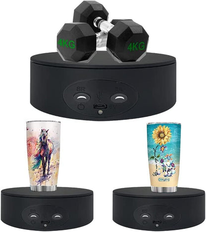 Rotating Display Stand, 5.2" 4.4Lb Load Cup Display Turner for Tumblers, Spinning Display Stand, Motorized Tumbler Display Turner for Glitter Cups, Small Arts Products (Black)