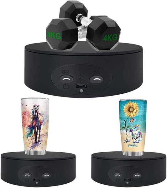 Rotating Display Stand, 5.2" 4.4Lb Load Cup Display Turner for Tumblers, Spinning Display Stand, Motorized Tumbler Display Turner for Glitter Cups, Small Arts Products (Black)