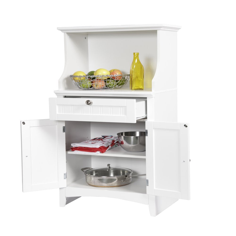 Microwave Kitchen Utility Cart Cabinet, White