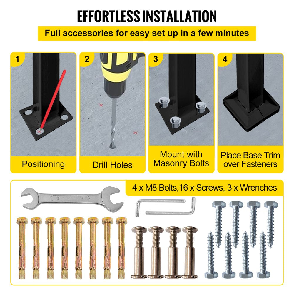 brand 1-3 Step Handrail Rackable to a Range of 0°To 45°Matte Black Stair Rail Wrought Iron Handrail with Installation Kit Hand Rails for Outdoor Steps