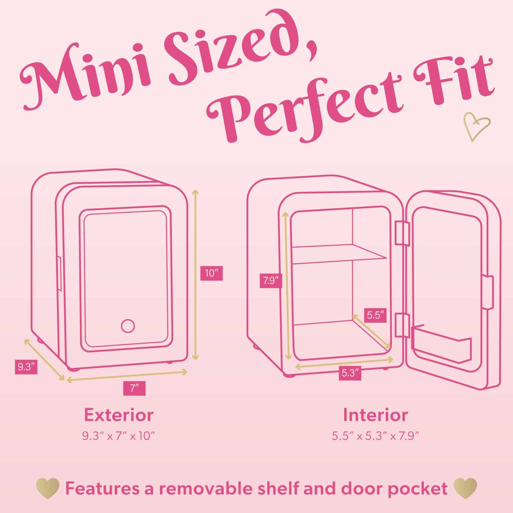 Mini Refrigerator and Personal Beauty Fridge, Mirrored Door with Light, 4 Liter, Pink