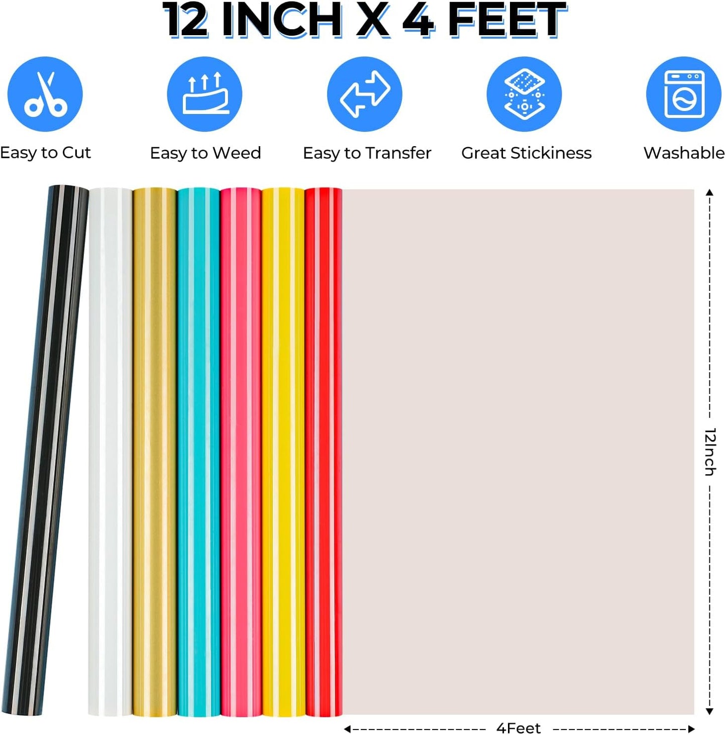 Heat Transfer Vinyl Roll -12" X 4FT Yellow + White HTV Vinyl for T-Shirts, Iron on Vinyl for All Cutting Machines - Easy to Cut & Weed for HTV Heat Transfer Vinyl Design