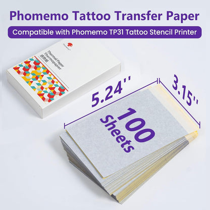 Phomemo Tattoo Transfer Paper for TP31 Mini Tattoo Stencil Printer, 100 Sheets Stencil Paper for Tattoo Supplies Kit, 3.15" X 5.24", Compatible with 3 Inch Tattoo Printer