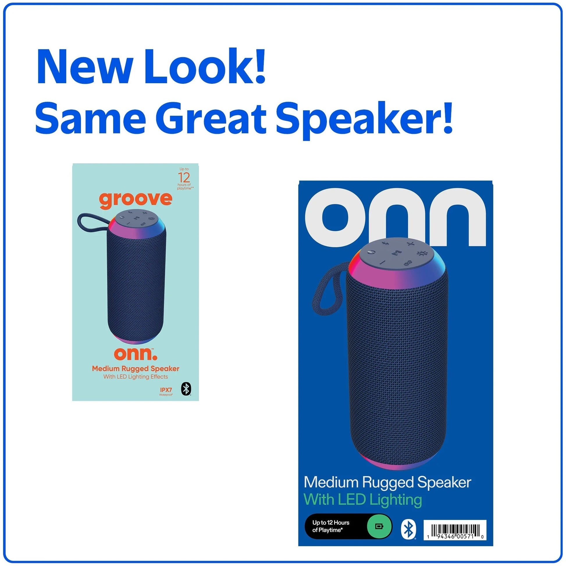 Medium Rugged Speaker with Bluetooth Wireless Technology and LED Lighting, Navy