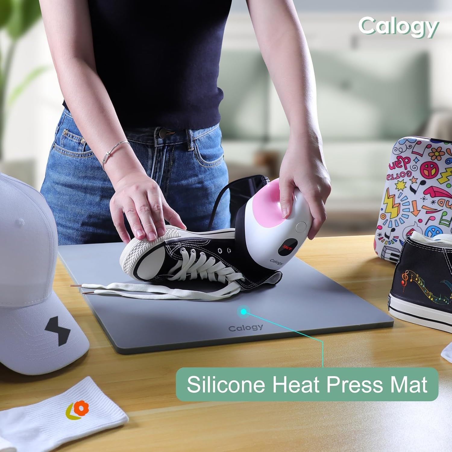 Calogy Heat Press Mat Silicone 16X20 Inch, Heat Press Pad Resistant Fireproof 0.34In Thickness, Double Sided Easy Washable Mat for Vinyl Ironing Insulation Transfer Crafting Sublimation