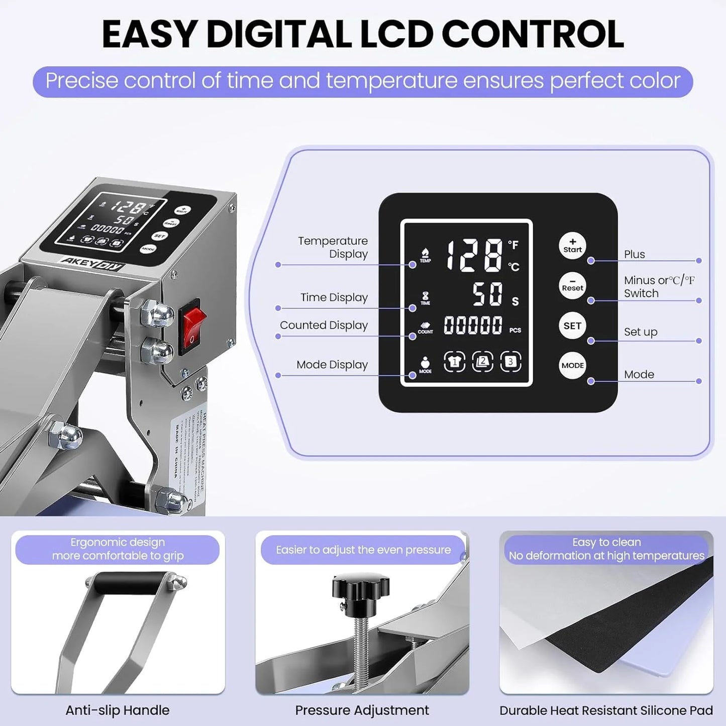 Adnoom Heat Press 15X15, High Pressure Pressing Machine with Slide Out Design,Sublimation Printer for T-Shirt,Heat Transfer Projects,Heating Fast and Evenly,Purple